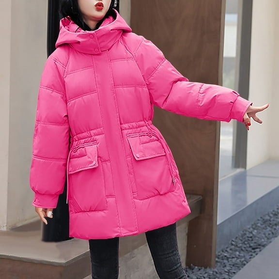 jtjvou Warm Long Sleeve Women Coat Thick Jacket Casual Wear Comfortable Soft Fabric Pocket Design Suitable for Daily Wear Spring Winter Outerwear Pink L