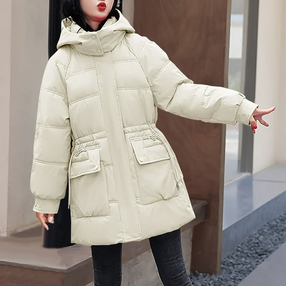 jtjvou Warm Long Sleeve Women Coat Thick Jacket Casual Wear Comfortable Soft Fabric Pocket Design Suitable for Daily Wear Spring Winter Outerwear White M