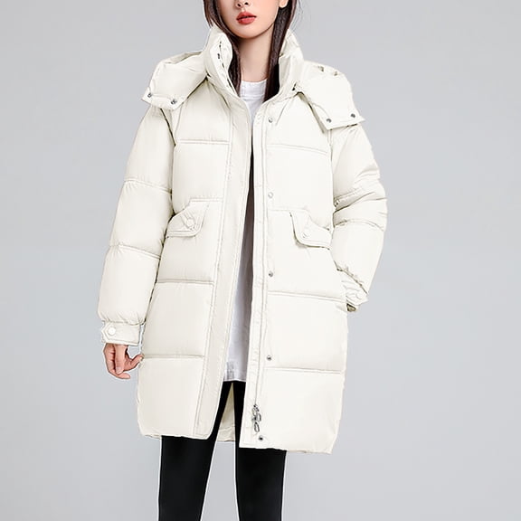 jtjvou Warm Long Sleeve Women Winter Coat Thick Soft Jacket Casual Wear V-Neck Solid Color Comfortable Stylish Outerwear for Daily Wear Party Vacation White L