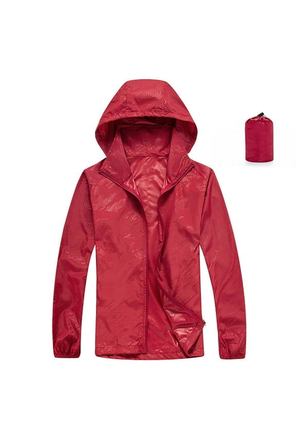Waterproof Windbreaker Lightweight Hooded Jacket Breathable Sun Protection Quick-Dry Casual Outerwear for Women Outdoor Sports and Daily Activities Red XXXL