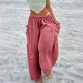 thumbnail image 1 of jtjvou Wide Leg Crop Trousers Comfy Pants with Pockets Drawstring High Waist Lightweight Women's Casual Trousers Ideal for Daily Wear Lounging Summer Vacation Pink S, 1 of 6