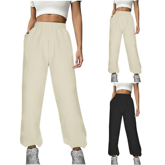 jtjvou Wide Leg Sweatpants Women Fleece Sweat Pants Fall Clothes 2025 Teen Girl Baggy Jogger Sweatpant with Pockets Beige L