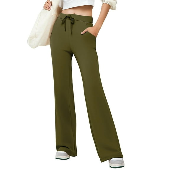 jtjvou Wide Leg Sweatpants Women High Waisted Baggy Drawstring Flare Sweat Pants with Pockets Casual Soft Lounge Trousers Green S
