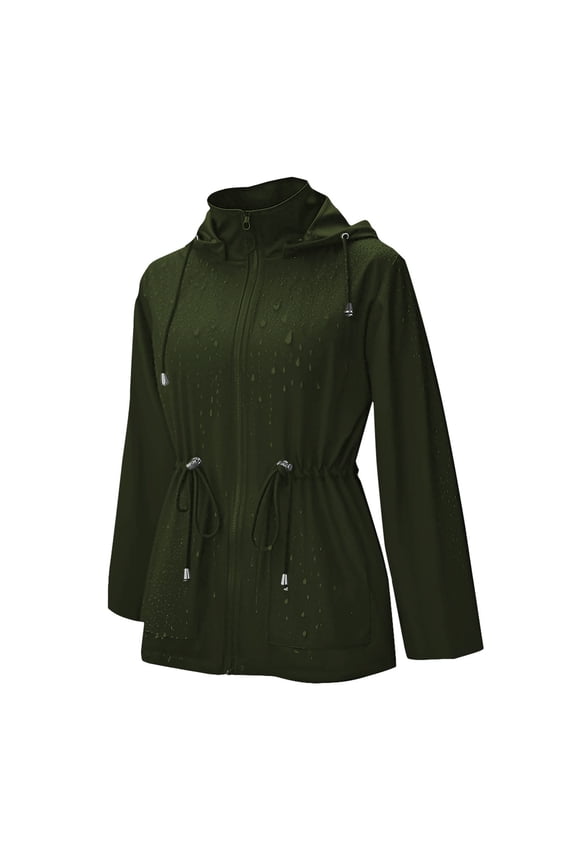 Windproof Rain Jacket Hooded Long Sleeve Outdoor Coat Breathable Easy Drying with Pockets Casual Wear for Travel Hiking Camping Fall Winter Activities Green S