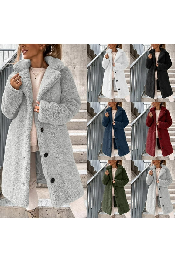Winter Coat for Women Fuzzy Fleece Jacket Jackets Pea Coats Warm Trench Coat Lapel Button Down Casual Outerwear Green L