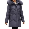 thumbnail image 1 of jtjvou Winter Coats for Women Trendy Warm Mid Length Fleece Lined Slim Fit Quilted Jackets Windproof Hooded Parkas Outerwear Purple XXXXL, 1 of 6