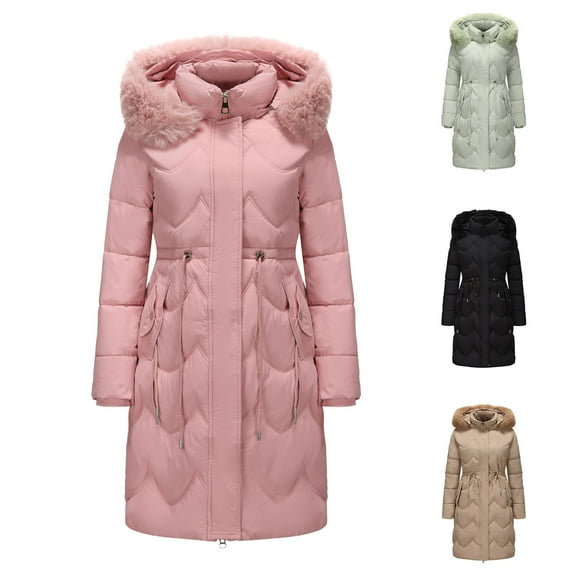 jtjvou Winter Coats for Women Trendy Warm Thicken Waterproof Mid Length Puffer Jacket Hooded Quilted Parka Trench Outerwear Black L