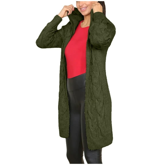 jtjvou Winter Fall Cardigan Sweaters for Women Fashion 2025 Open Front Hooded Cable Oversized Long Trendy Warm Coats Outfits Green S