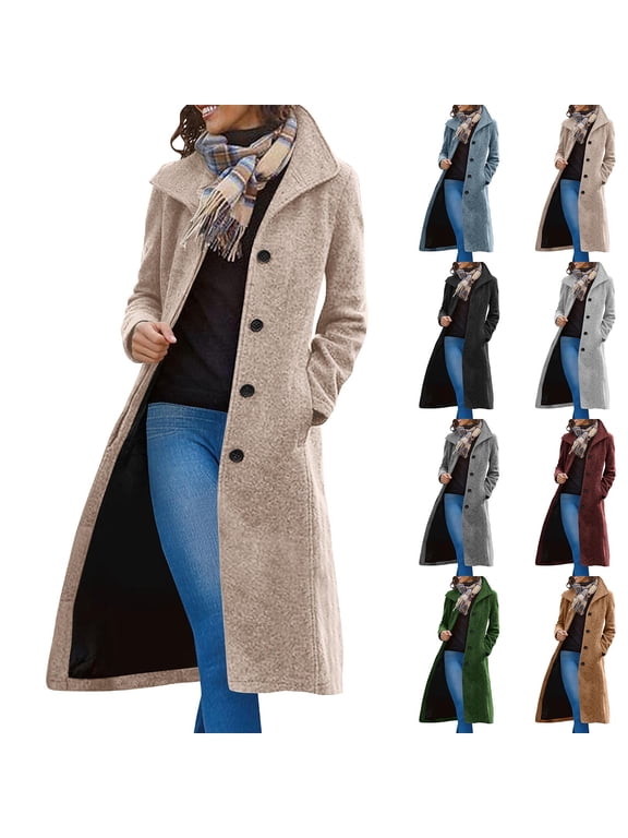 Winter Long Pea Coats for Women Wool Blend Stand Collar Single Breasted Jackets 2024 Casual Peacoat Overcoats Black L