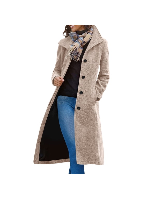 Winter Long Pea Coats for Women Wool Blend Stand Collar Single Breasted Jackets 2024 Casual Peacoat Overcoats Yellow S