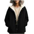 thumbnail image 1 of jtjvou Winter Warm Fleece Lined Jackets for Women Plain Color Jacket with Pocket Button Coats Outerwear Black XL, 1 of 7