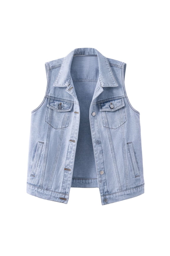 Woman Denim Vest Jackets For Women Lapel Sleeveless Jacket Cardigan Outerwear Denim Jeans Waistcoat Blue XXL