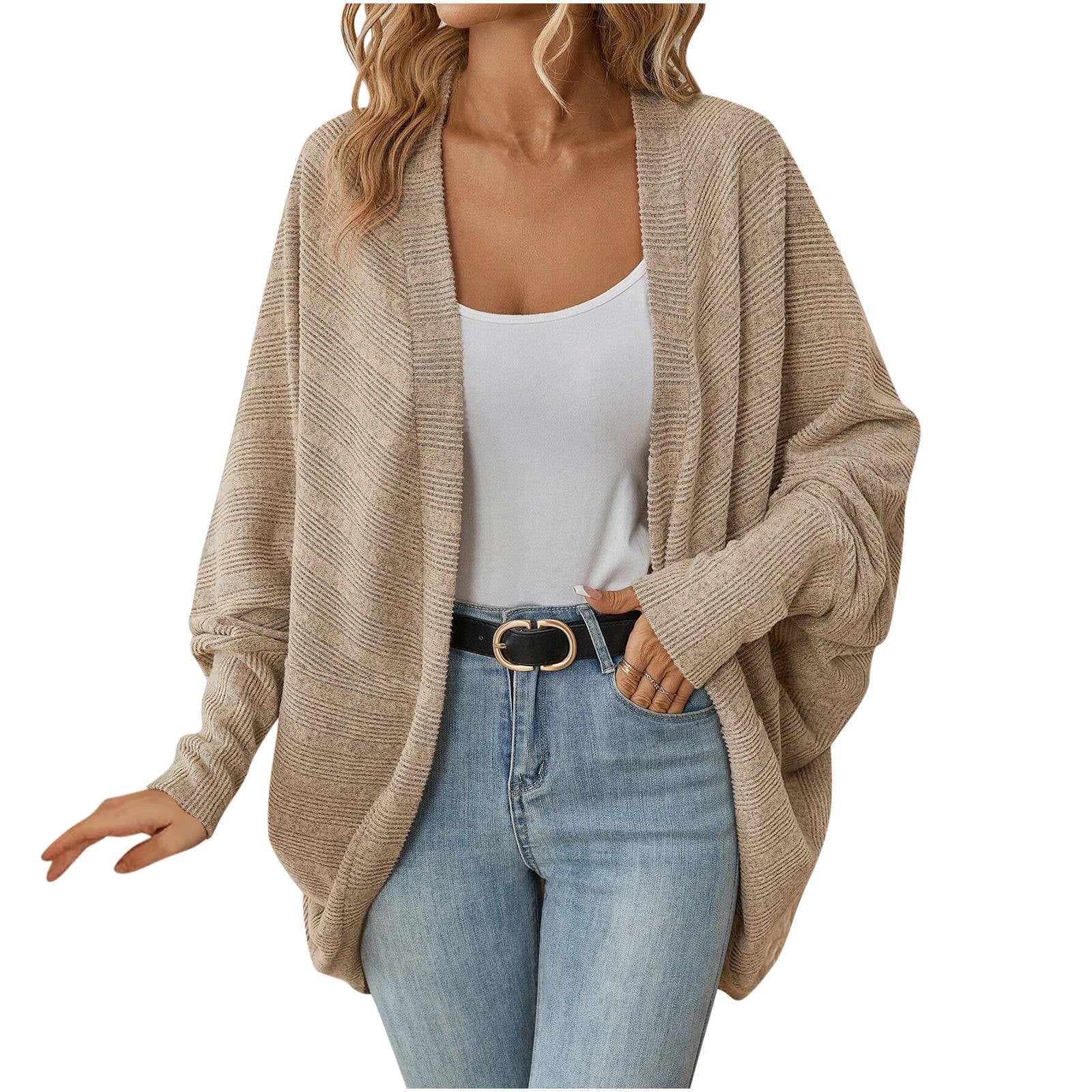 jtjvou Women Batwing Sleeve Sweater Cardigan Soft Knit Coats Open