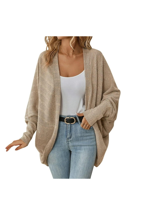 Women Batwing Sleeve Sweater Cardigan Soft Knit Coats Open Front Cocoon Sweaters Casual Loose Cardigans Outerwear,Khaki,XXL
