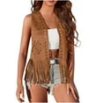 thumbnail image 1 of jtjvou Women Boho Western Tassel Vest Open Front Faux Suede Fringe Cardigan Sleeveless Jacket Vintage Hippie Outwear Brown XL, 1 of 9