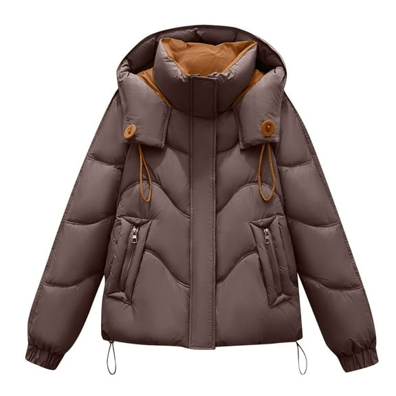 jtjvou Women Corduroy Cropped Coat with Removable Faux Fur Hood Fleece Lined Long Sleeve Jacket Winter Warm Zip Coats Brown M