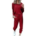 thumbnail image 1 of jtjvou Women Fall 2 Piece Lounge Outfit Long Sleeve Tops High Waisted Jogger Pants Set Spring Travel Clothes Tracksuit Red XXL, 1 of 7