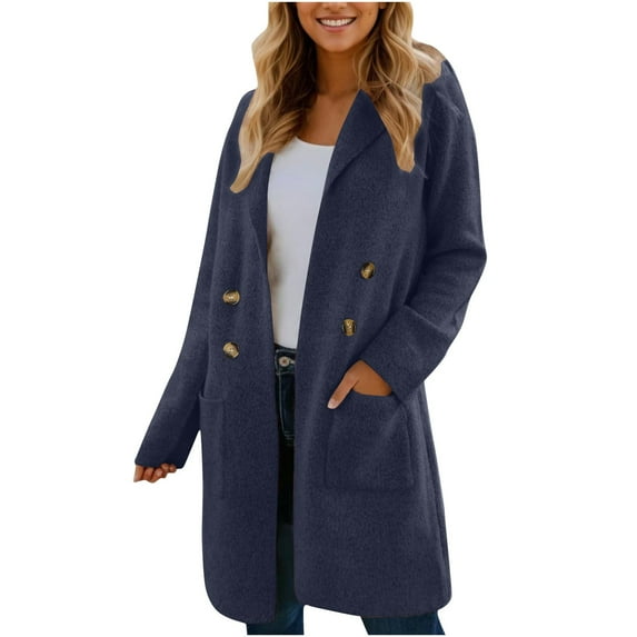 jtjvou Women Fall Long Cardigan Sweater Trendy Knit Jacket Coat Dressy Blazer Coatigan Blue XXL