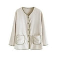 thumbnail image 1 of jtjvou Women Fluffy Pajama Tops Plush Button Down Sleepwear Fuzzy Fleece Jacket Long Sleeve Warm Winter Coat with Pocket Beige L, 1 of 2