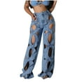 thumbnail image 1 of jtjvou Women Hollow Out Baggy Jeans Y2k High Waisted Straight Leg Criss Cross Denim Pants Blue XL, 1 of 9