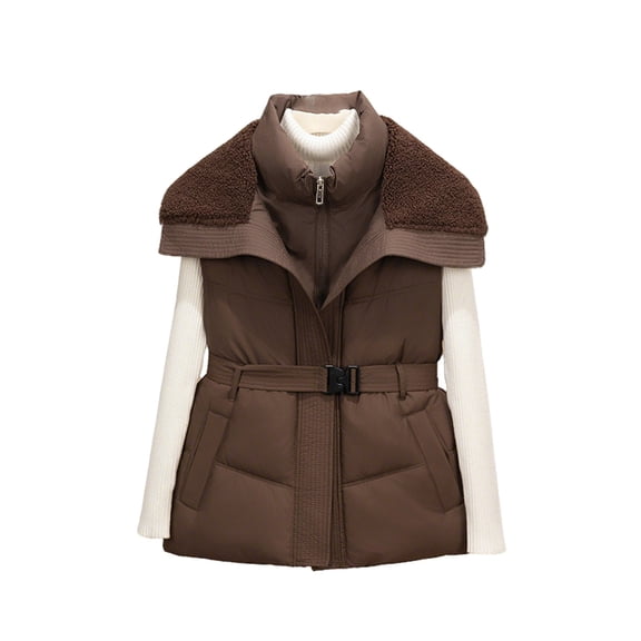 jtjvou Women Hooded Down Puffer Vest Sleeveless Jacket Winter Lightweight Warm Outdoor Waistcoat Brown L