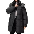 thumbnail image 1 of jtjvou Women Jacket Mid Long Hooded Cotton Padded Jacket Female Parkas Loose Warm Outwear Snow Wear Coats Black L, 1 of 3