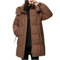 thumbnail image 1 of jtjvou Women Jacket Mid Long Hooded Cotton Padded Jacket Female Parkas Loose Warm Outwear Snow Wear Coats Brown XL, 1 of 3