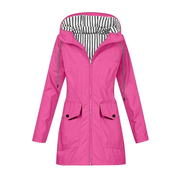 jtjvou Women Light Rain Jacket Waterproof Active Outdoor Trench Raincoat with Hood Lightweight Plus Size for Girls Pink XXXL