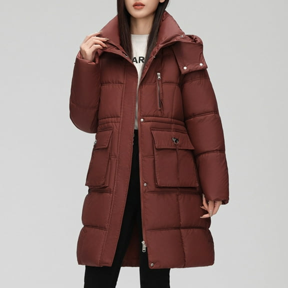 jtjvou Women Long Puffer Coat Winter Warm Hooded Jacket Long Full Length down Jacket with Pockets Red M