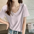 thumbnail image 1 of jtjvou Women Oversized Short Sleeves Shirt Shoulder-Front V Neck Tees Casual Baggy Loose Tops Summer Plain Trendy T-Shirt Purple XXL, 1 of 4