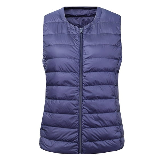 jtjvou Women Plus Size Puffer Vest Collarless Full Zip Sleeveless Jackets Lightweight Quilted Padded Warm Coat Outerwear Blue XXXXXL