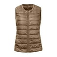 thumbnail image 1 of jtjvou Women Plus Size Puffer Vest Collarless Full Zip Sleeveless Jackets Lightweight Quilted Padded Warm Coat Outerwear Brown XL, 1 of 4