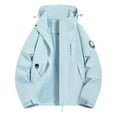 thumbnail image 1 of jtjvou Women Windproof Rain Jacket Plus Size Full Zip Long Sleeve Jackets Oversized Hooded Windbreaker Clothes with Pockets Blue L, 1 of 3