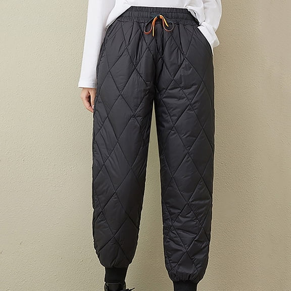 jtjvou Women Winter Warm Packable Down Pant Elastic High Waist Quilted Bottom Sweatpants Lightweight Snow Ski Trousers Black M