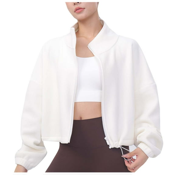 jtjvou Women fleece crop jacket Zip Up Oversized Sweatshirts fall and Winter Clothes Long Sleeve Outfits White S