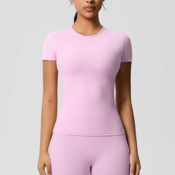 jtjvou Women’s 2 Piece Workout Set – Short Sleeve T-Shirt & High Waist Shorts Activewear for Yoga, Gym & Running Pink L