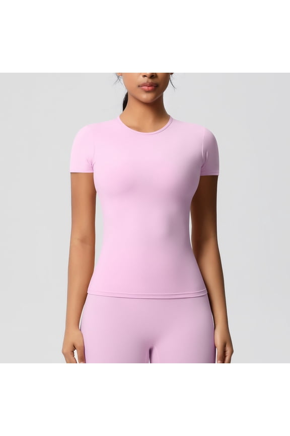 Women’s 2 Piece Workout Set – Short Sleeve T-Shirt & High Waist Shorts Activewear for Yoga, Gym & Running Pink XL