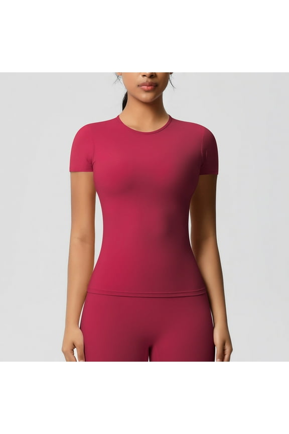 Women’s 2 Piece Workout Set – Short Sleeve T-Shirt & High Waist Shorts Activewear for Yoga, Gym & Running Red XL