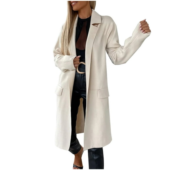 jtjvou Women's 2025 Spring Fall Long Blazer Jackets Long Sleeve Lapel Pockets Loose Fit Work Casual Outerwear White XL
