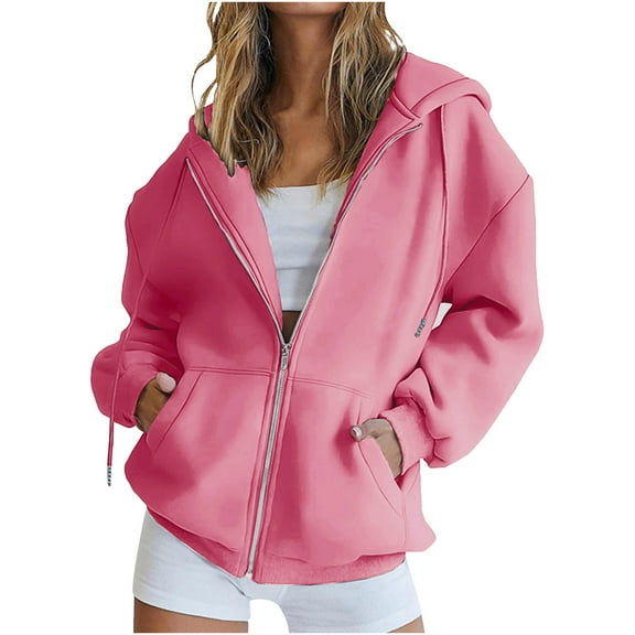 jtjvou Women's 2025 Zip Up Y2K Hoodies Casual Long Sleeve Sweatshirts Fall Spring Track Jackets with Pockets Pink S