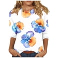 thumbnail image 1 of jtjvou Women's 3/4 Sleeve Shirts Crewneck Pullover Trendy Fashion Going out Tops for Teen Floral Print Tuinc Summer Casual Loose Lady White,XL, 1 of 5