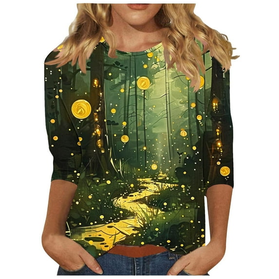 jtjvou Women's 3/4 Sleeve Tops Crewneck Tuinc Floral Blouse Going out Tops for Teen Trendy Fashion Summer Plus Size Multicolor,S