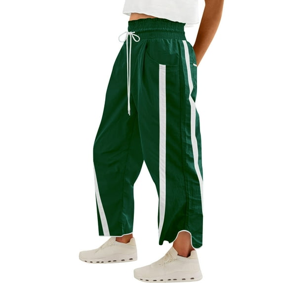 jtjvou Women's Baggy Wide Leg Pants Casual Drawstring Elastic Waisted Contrast Color Workout Y2K Track Pants Blue XL