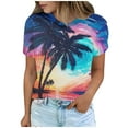 thumbnail image 1 of jtjvou Women's Oversize Short Sleeve Pullover Summer Sunset Print Tops Lady Trendy Fashion Going out Tops for Teen Round Neck Blouse Multicolor,S, 1 of 5