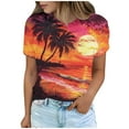 thumbnail image 1 of jtjvou Women's Sunset Print Tees Plus Size Trendy Fashion Short Sleeve Blouse Going out Tops for Teen Round Neck Shirts Summer Multicolor,XXXL, 1 of 5