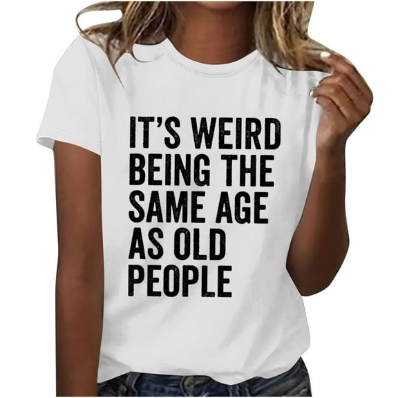 jtjvou Women's Basic Tees Loose Fit Short Sleeve Shirts Round Neck Tuinc Plus Size Summer Lady Going out Tops for Teen Trendy Fashion Funny Letter Print Tuinc White,S