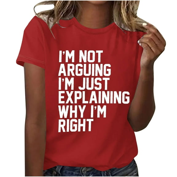 jtjvou Women's Short Sleeve Tees Crewneck Shirts Casual Loose Summer Going out Tops for Teen Funny Letter Print Shirts Trendy Fashion Red,XL