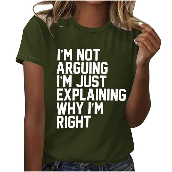 jtjvou Women's Basic Tees Loose Fit Summer Short Sleeve Tees Casual Loose Going out Tops for Teen Funny Letter Print Shirts Lady Trendy Fashion Crewneck Shirts Army Green,L