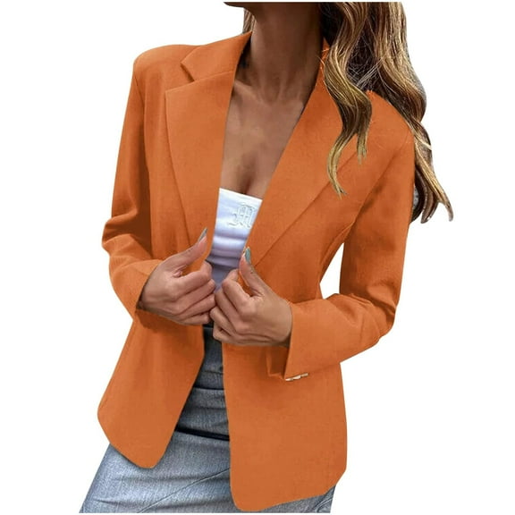 jtjvou Women's Blazer Business Casual Lightweight Suit - Long Sleeve Slim Fit Work Office Jacket with Pockets Orange L