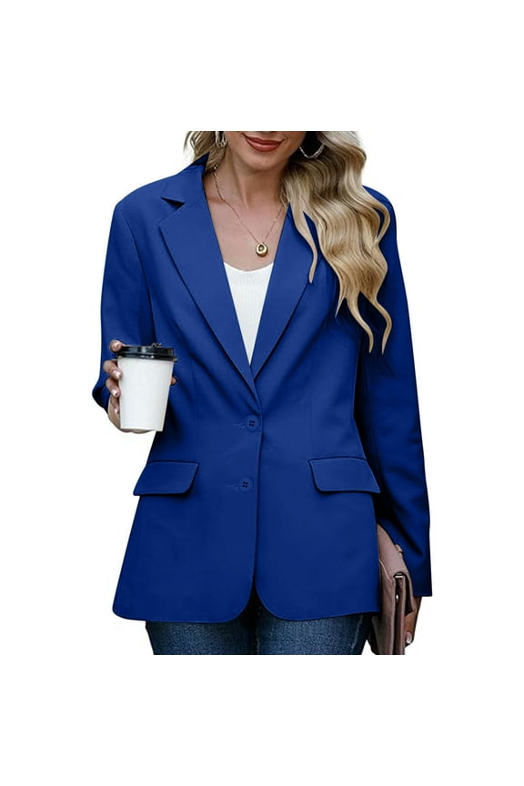 Women's Business Casual Blazers Open Front Long Sleeve Office Jacket with Shoulder Pads Soft Comfortable Fabric Suitable for All Seasons Stylish Workwear Outfit Blue XXL